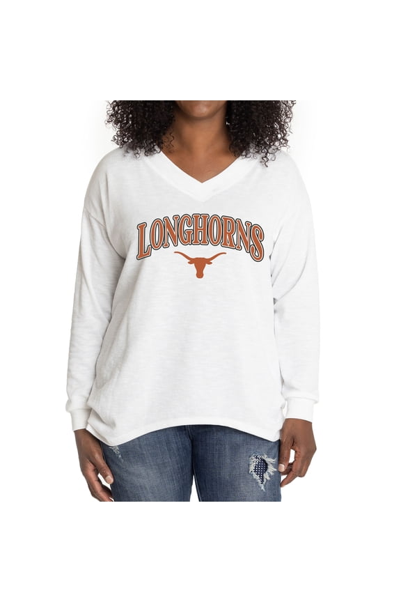 Women's White Texas Longhorns Oversized Bailey Long Sleeve V-Neck Tri-Blend Tunic
