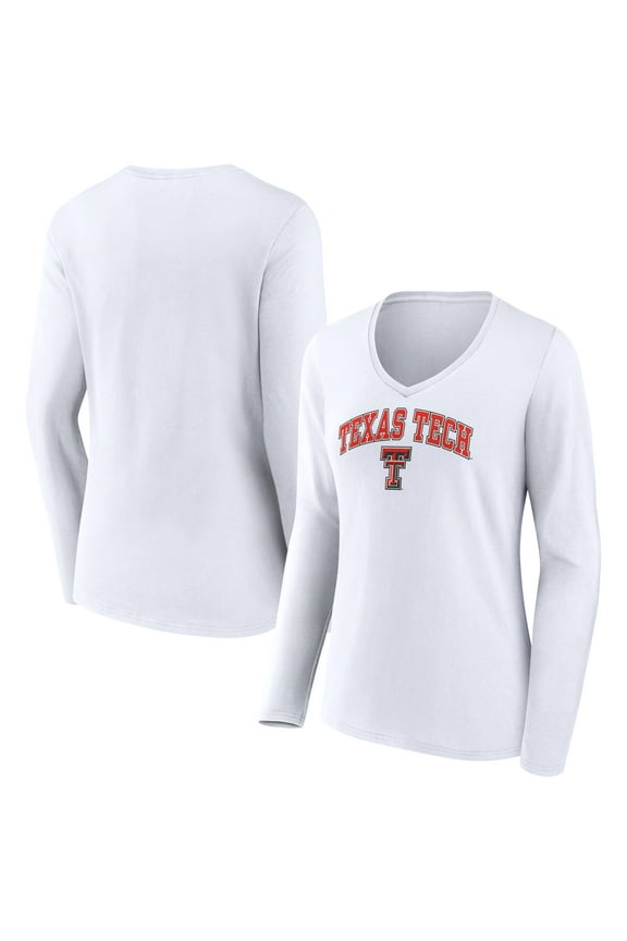 Women's White Texas Tech Red Raiders Campus Long Sleeve V-Neck T-Shirt