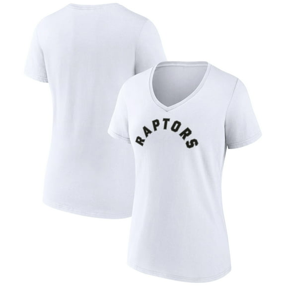 Women's White Toronto Raptors Wordmark V-Neck T-Shirt