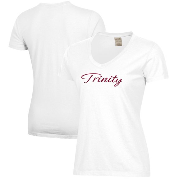 Women's  White Trinity Tigers Script Logo Comfort Wash V-Neck T-Shirt