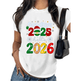 thumbnail image 1 of Women's White Tshirt Graphic Tees Shirts Goodbye 2025 Hello 2026 Christmas Elf Design Casual Tops S-5XL, 1 of 5