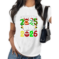 thumbnail image 1 of Women's White Tshirt Graphic Tees Shirts Goodbye 2025 Hello 2026 Christmas Reindeer Ornament Design Casual Tops S-5XL, 1 of 5