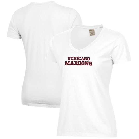 Women's  White UChicago Maroons Script Logo Comfort Wash V-Neck T-Shirt