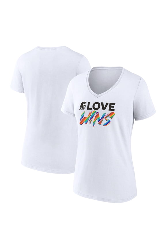 Women's White USC Trojans Love Wins V-Neck T-Shirt
