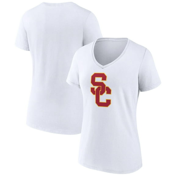 Women's White USC Trojans Team Logo V-Neck T-Shirt