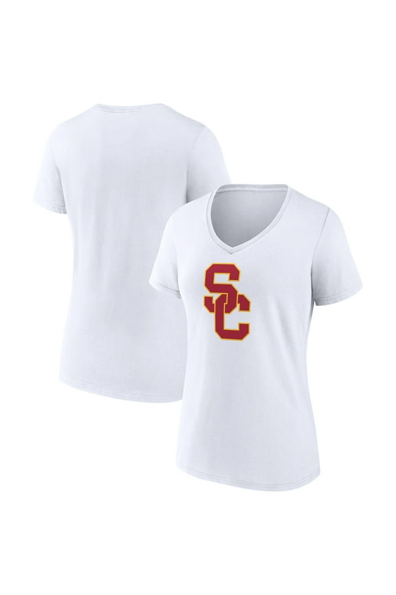 Women's White USC Trojans Team Logo V-Neck T-Shirt