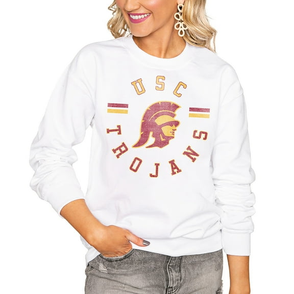 Women's Gameday Couture White USC Trojans Oversized Vintage Days Perfect Crew Sweatshirt