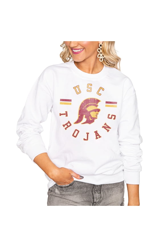 Women's Gameday Couture White USC Trojans Oversized Vintage Days Perfect Crew Sweatshirt