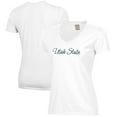 thumbnail image 1 of Women's  White Utah State Aggies Script Logo Comfort Wash V-Neck T-Shirt, 1 of 3