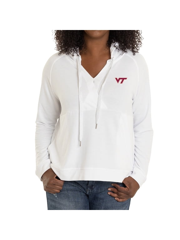 Women's White Virginia Tech Hokies Christine Cross Front Tri-Blend Pullover Hoodie