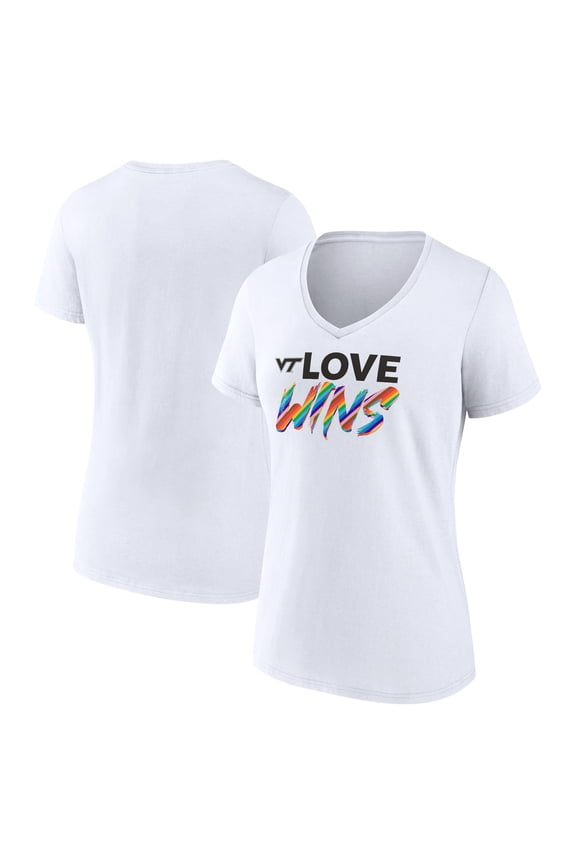 Women's White Virginia Tech Hokies Love Wins V-Neck T-Shirt