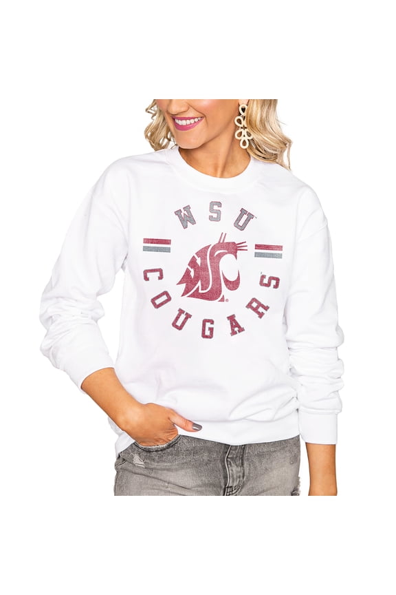 Women's Gameday Couture White Washington State Cougars Oversized Vintage Days Perfect Crew Sweatshirt