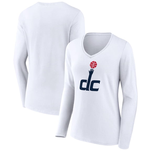 Women's White Washington Wizards Alternate Logo V-Neck Long Sleeve T-Shirt