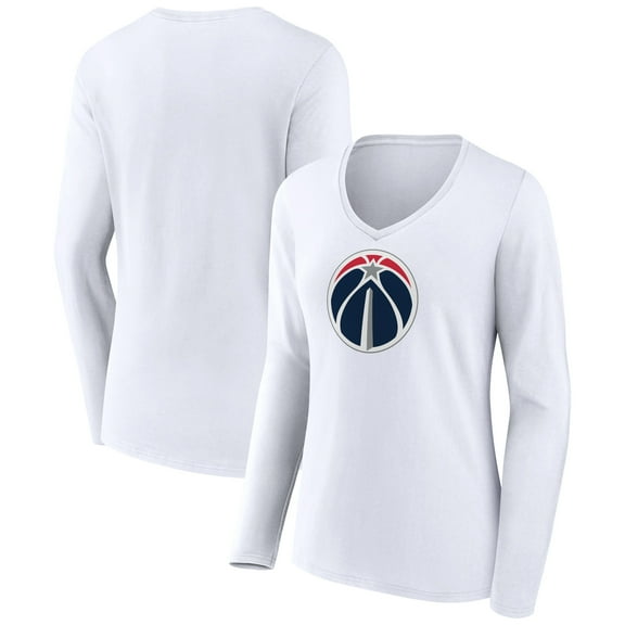 Women's White Washington Wizards Logo Long Sleeve V-Neck T-Shirt
