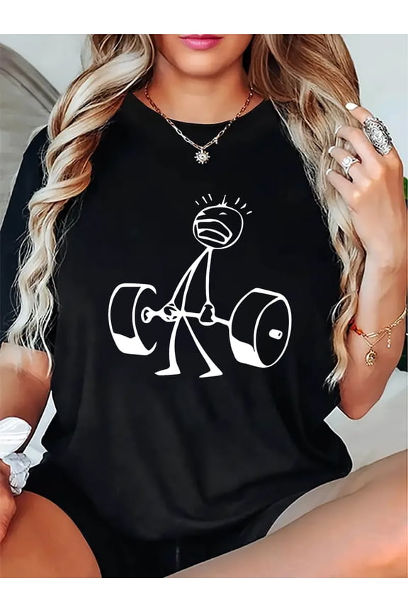 Women's White Weightlifting & Gym Motivation T-Shirt - Short Sleeve Workout Tee , Round Neck Casual & Gym Wear, Machine Washable Fitness Apparel for Weightlifting, Squats, Lunges