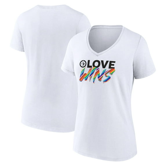 Women's White Winnipeg Jets Love Wins V-Neck T-Shirt