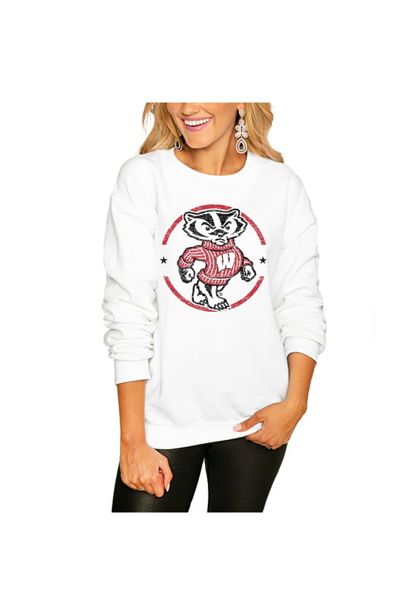 Women's Gameday Couture White Wisconsin Badgers End Zone Oversized Sweatshirt