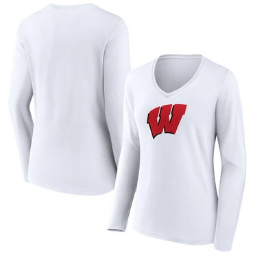 Women's White Wisconsin Badgers Logo Long Sleeve V-Neck T-Shirt
