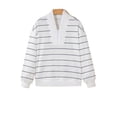 thumbnail image 1 of Women's White Zip V Neck Casual Stripe Print Drop Shoulder Long Sleeve Top - [ZhiHiMeRi] | L, 1 of 12