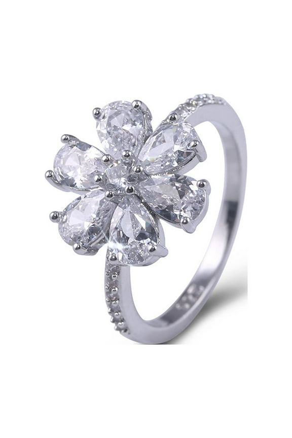 Women's White Zircon Drop Pear-Shaped Snowflake Ring