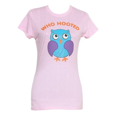 Women's "Who Hooted?" Owl Graphic T-Shirt - Pink, X-Large