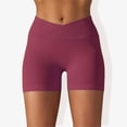 thumbnail image 1 of Women's Wide Band Stretchy Rib Knit Cross Front Gathered Biker Shorts-Small, Burgundy, 1 of 5