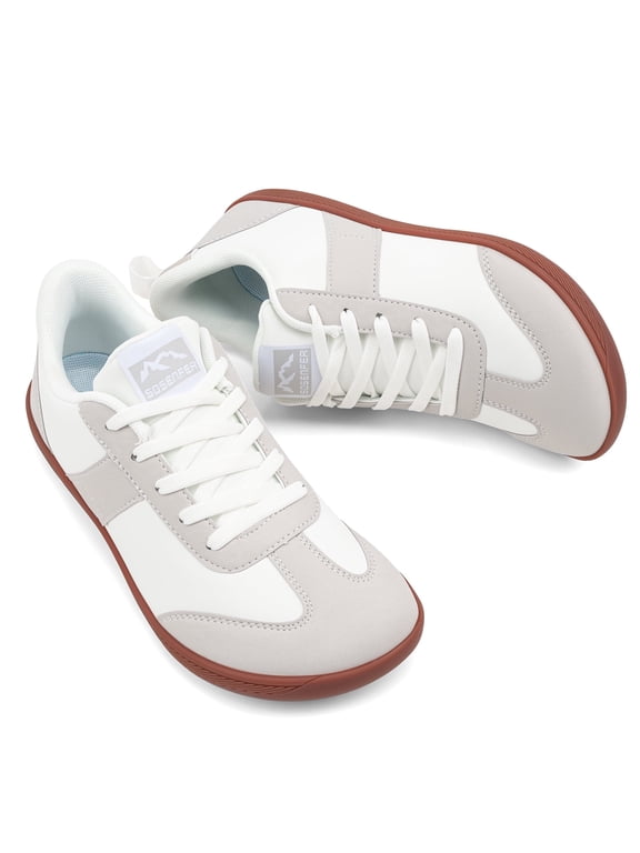 Women's Leather Wide Toe Box Barefoot Shoes Zero Drop Walking Sneakers Minimalist Casual Shoes White