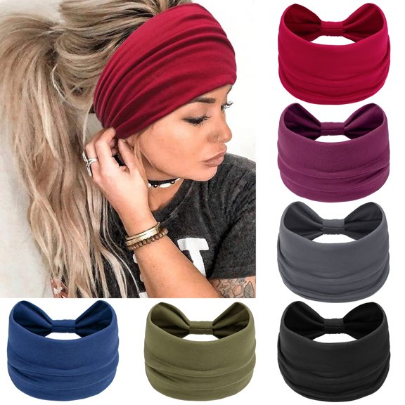 Women's Wide Boho Headbands, Elastic Knotted Turban Head Wraps, Leopard Print Non Slip Stretchy Hair Bands, Fashion Workout Sweatbands for Yoga Running Daily Hairstyle, Multi Pack