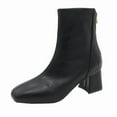 thumbnail image 1 of Women's Wide Booties with Block Low Heel & back Zipper | Black and Beige Short Boots, 1 of 7