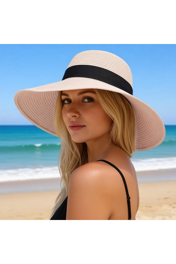 Women's Wide Brim Beach Sun Hat With Bow Decor UV Protection Foldable Breathable Lightweight Stylish Summer Hat For Travel Vacation Outdoor Activities Beige One Size