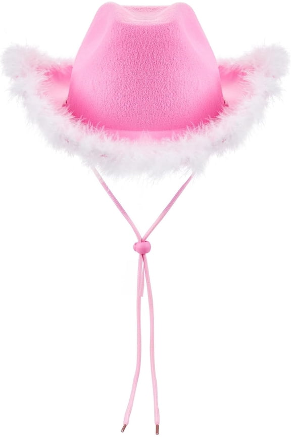 Women´s Wide Brim Cowboy Hat Adult Solid Color Fluffy Feather Trim Hat Vintage Western Cowgirl Cap for Dating Party