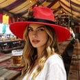 thumbnail image 1 of Women's Wide Brim Felt Fedora Hat with Faux Feather Classic Retro Jazz Cap Adjustable Elegant Party Dress Up Hat, 1 of 4