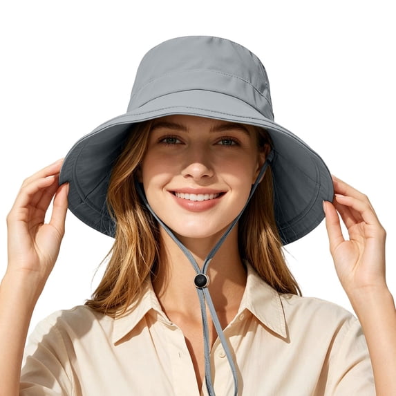 Women's Wide Brim Fisherman Hat with Sun Protection, Adjustable Chin Strap Outdoor Bucket Hat for Travel Hiking