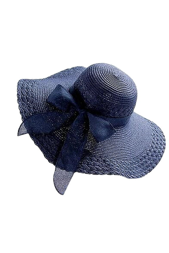 Women's Wide Brim Floppy Beach Hat - Soft Foldable Sun Hat with Oversized Bow for Summer Travel & Pool Party Clearance, Yubnlvae Bow Big Hats Brim Brim Beach Wide Hat Sun Women , Navy, One Size