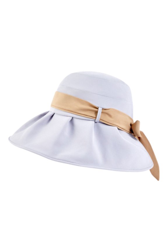 Women's Wide Brim Floppy Sun Hat with Contrast Bow Band and Structured Crown
