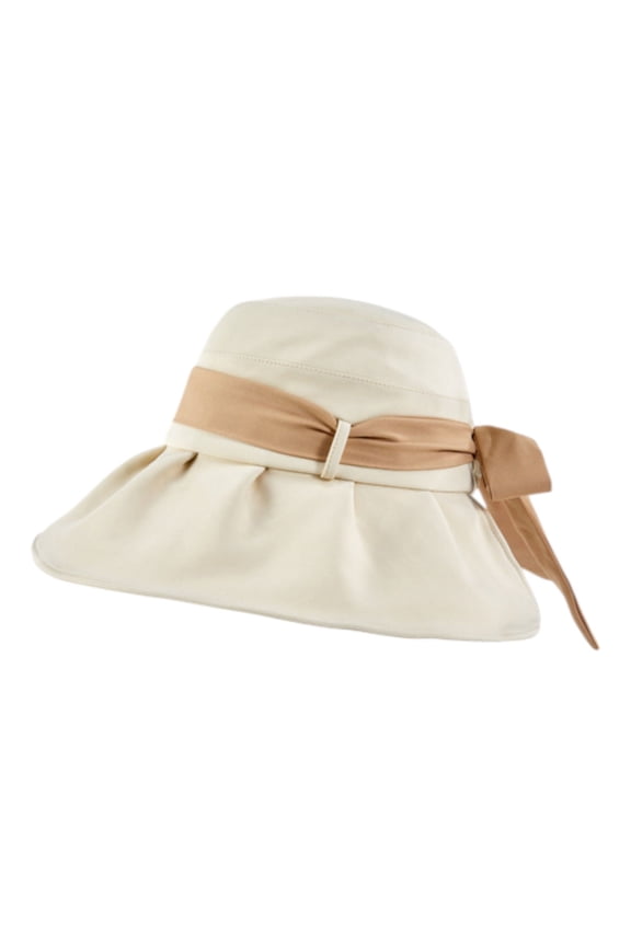 Women's Wide Brim Floppy Sun Hat with Contrast Bow Band and Structured Crown