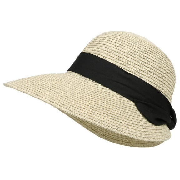 Women's Wide Brim Foldable Sun Hat With Bow Detail Roll Up Packable Beach Hat For Travel And Outdoor