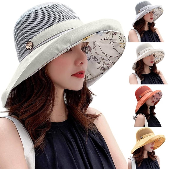 Women's Wide Brim Mesh Sun Hat, Foldable Floral Lining UV Protection Beach Cap, Breathable Summer Outdoor Headwear Yellow One Size