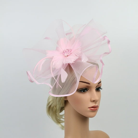 Women's Wide Brim Organza Hat, Vintage Lace-Look Floppy Sun Hat, Elegant Dressy Hat for Wedding Guest, Mother of the Bride, and Formal Events-Pink