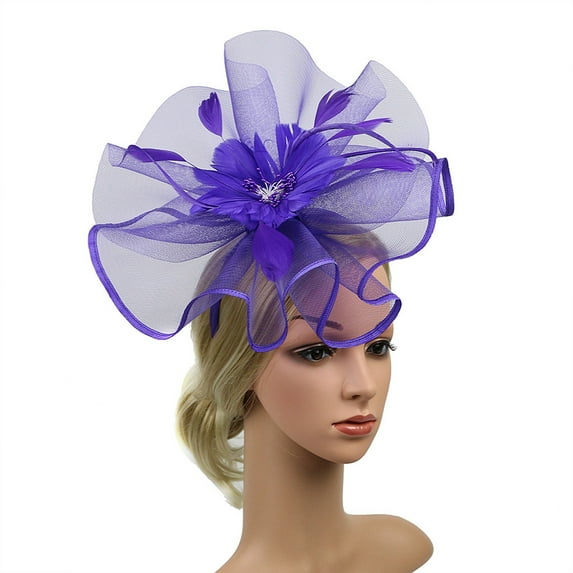 Women's Wide Brim Organza Hat, Vintage Lace-Look Floppy Sun Hat, Elegant Dressy Hat for Wedding Guest, Mother of the Bride, and Formal Events-Purple