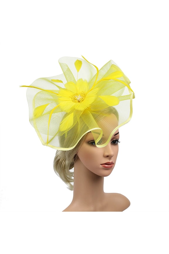 Women's Wide Brim Organza Hat, Vintage Lace-Look Floppy Sun Hat, Elegant Dressy Hat for Wedding Guest, Mother of the Bride, and Formal Events-Yellow