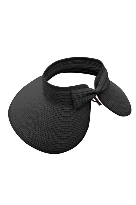 Women's Wide Brim Roll Up Visor, Foldable Open Crown Sun Hat for Beach, Vacation, and Summer Outdoor Activities, UPF Sun Protection and Portable Design Black