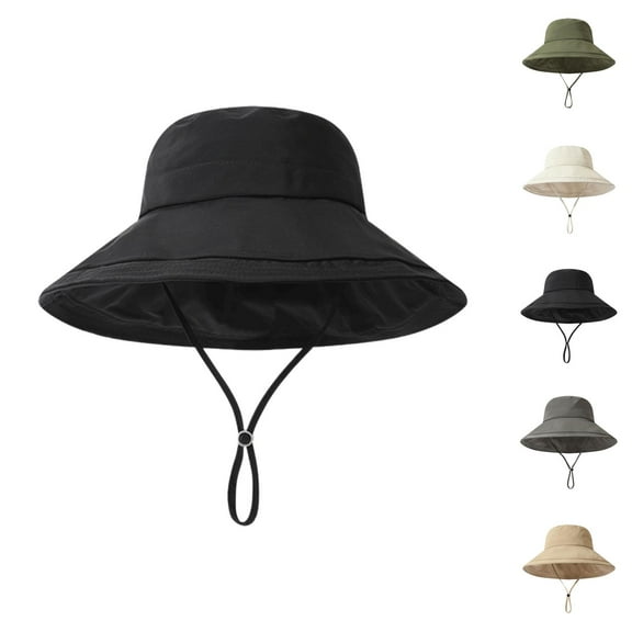 Women's Wide Brim Straw Bucket Hat - UPF 50+ Summer Garden Hat Trendy Bucket Hats For Men Women Unisex Casual Outdoor Summer Sun Hat Adjustable Drawstring Breathable Lightweight Comfortable