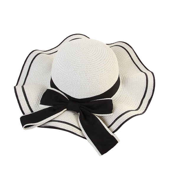 Women's Wide-Brim Straw Hat | Foldable and UV Protective Summer Beach Cap with Floral Ribbon - Ideal for Sun Protection