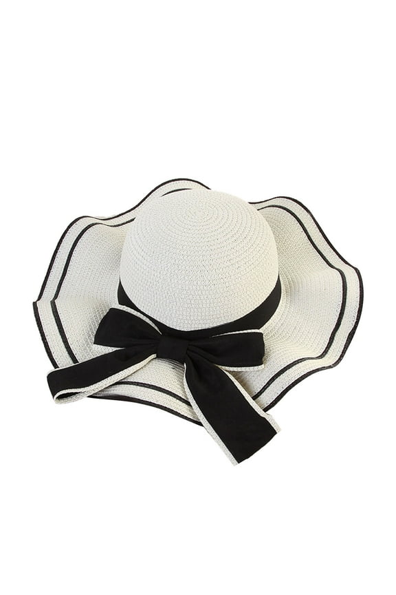 Women's Wide-Brim Straw Hat | Foldable and UV Protective Summer Beach Cap with Floral Ribbon - Ideal for Sun Protection
