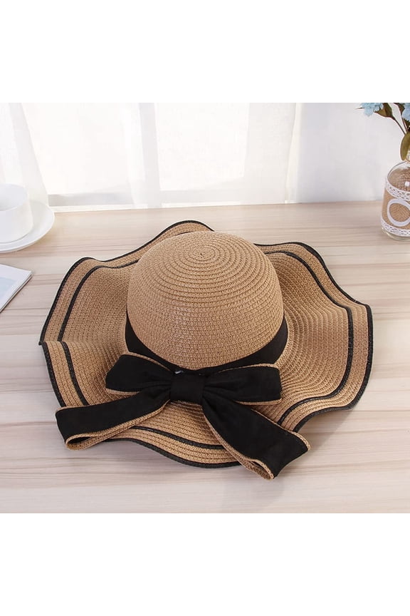 Women's Wide Brim Straw Hat, Summer Beach Sun Protection Hat Floppy Hat with Bowknot