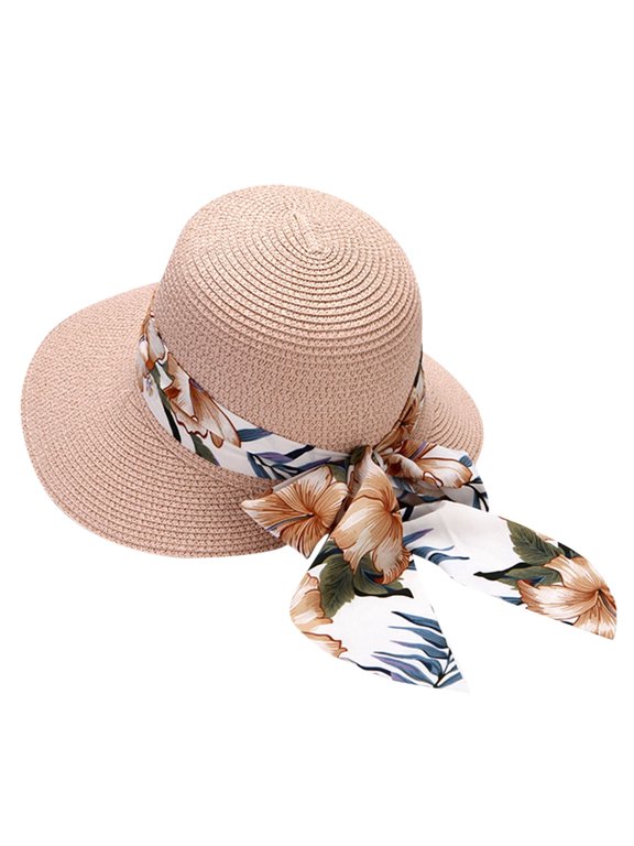 Women's Wide Brim Straw Sun Hat Floppy UPF 50+ Foldable Beach Vacation Summer Cap