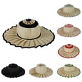 thumbnail image 1 of Women's Wide Brim Straw Sun Hat with Pleated Design, Foldable Packable Summer Beach Hat for Travel, Elegant Breathable UV Protection Floppy Bucket Hat for Outdoor Holiday, 1 of 3