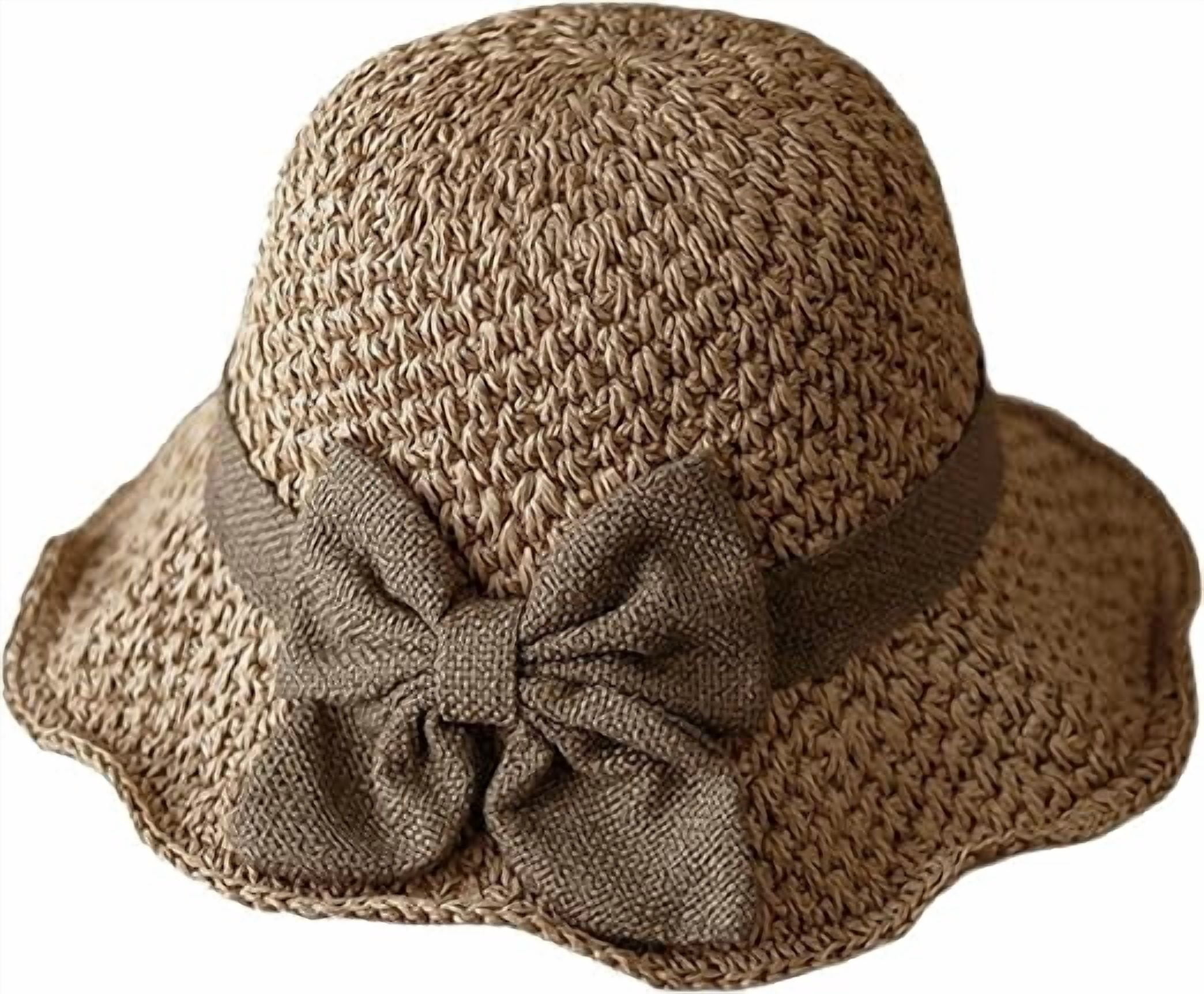 Retro Woven Straw Hat with Ruffled Bow, Wide Brim, Foldable for Travel Versatile retro woven handmade straw hat with ruffled bow  main image 2