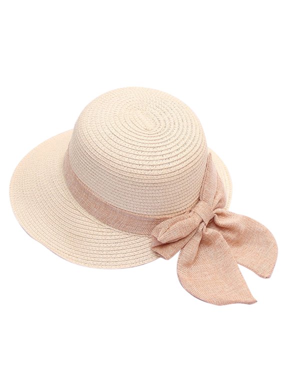 Women's Wide Brim Straw Sun Hat with Bow Foldable Floppy UPF 50+ Beach Vacation Summer Cap